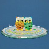 Owls TOGETHER WE'RE A HOOT Handcrafted Glass Figurine
