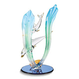 Dolphin and Baby Handcrafted Glass Figurine with Shells and 22k Gold Trim