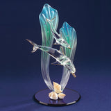 Dolphin and Baby Handcrafted Glass Figurine with Shells and 22k Gold Trim