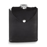 Rebel Steel Black Leather Case Polished Stainless Steel 8 ounce Hip Flask with Funnel