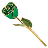 Lacquer Dipped Gold Trimmed Green Real Rose