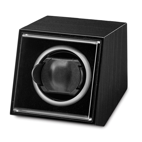 Luxury Giftware Black Finish Wood Acrylic Window Single Watch Winder