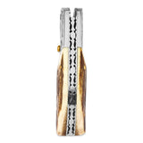 Luxury Giftware Damascus Steel 256 Layer Folding Blade Steel Guard Staghorn Handle Knife with Leather Sheath and Wooden Gift Box