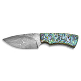 Luxury Giftware Damascus Steel 256 Layer Fixed Blade Abalone Shell Handle Knife with Leather Sheath and Gift Box