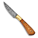 Luxury Giftware Damascus Steel 256 Layer Fixed Blade Chinar Wood and Mosaic Pin Handle Knife with Leather Sheath and Gift Box