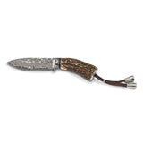Luxury Giftware Damascus Steel 256 Layer Fixed Blade Staghorn Handle Hunting Knife with Leather Sheath and Gift Box