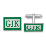 SS/Rhodium-plated Rectangle Enameled Letters Monogram Cuff Links