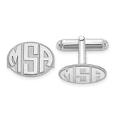 Sterling Silver/Rhodium-plated Oval Raised Letters Monogram Cuff Links