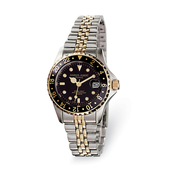 Ladies Charles Hubert Two-tone Stainless Steel Black Dial Watch