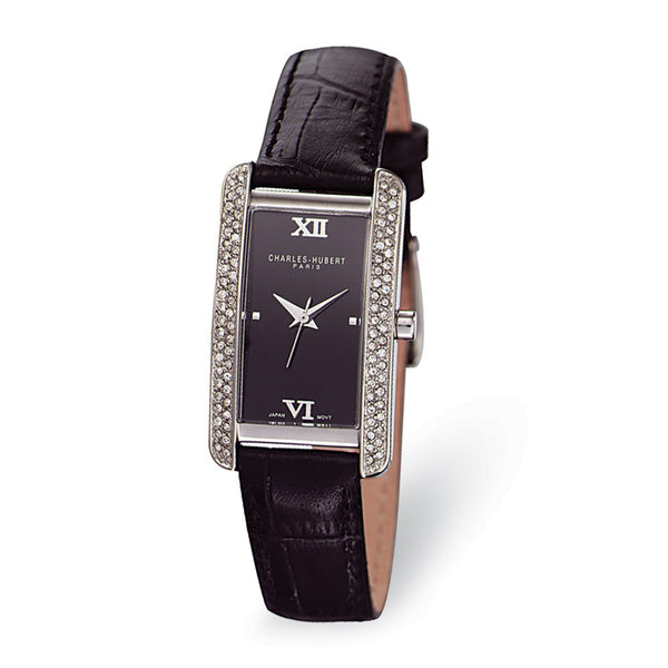 Ladies Charles Hubert Leather Band Black Dial 21x30mm Watch