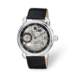 Mens Charles Hubert Leather Band Black Skeleton Dial Watch