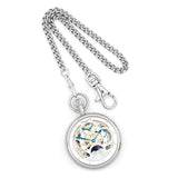 Charles Hubert Stnlss Steel Open Face Skeleton Dual Time Pocket Watch