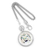 Charles Hubert Stnlss Steel Open Face Skeleton Dual Time Pocket Watch