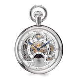 Charles Hubert Stnlss Steel Open Face Skeleton Dual Time Pocket Watch