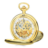 Charles Hubert IP-pltd Stnlss Stl Skeleton Dial Pocket Watch