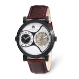 Mens Charles Hubert IP Black Leather Band 46mm Dual Tme Watch