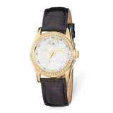 Ladies Charles Hubert IP-plated Crystal Bezel Black Leather Watch