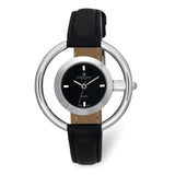 Charles Hubert Ladies Chrome Finish Black Dial Modern Circle Watch