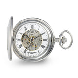 Charles Hubert Stainless Case w/Floral Shield Skeleton Pocket Watch