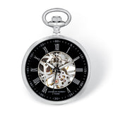 Charles Hubert Chrome Finish Open Face Black Skeleton Pocket Watch