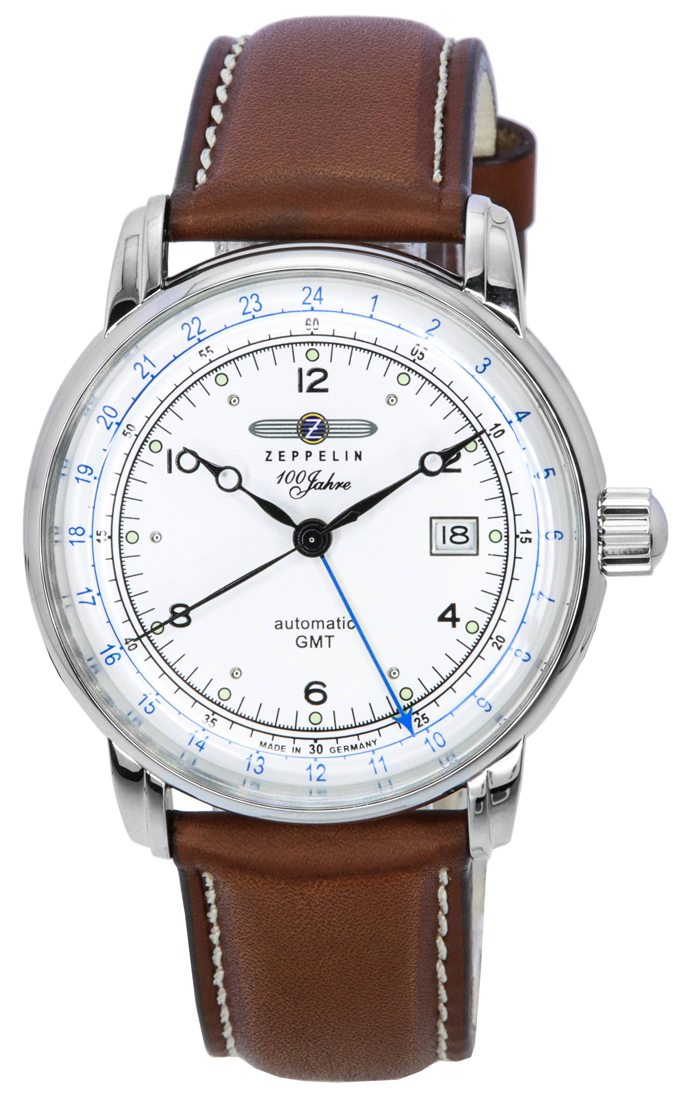 Zeppelin 100 Jahre GMT Leather Strap Silver Dial Automatic