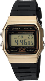 Casio F91WM-9A Men's Data Bank Quartz Watch with Resin Strap, Gold/Black