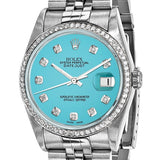 Swiss Crown™ USA Pre-owned Rolex-Independently Certified Steel 36mm Jubilee Datejust Teal Diamond Dial and 18k Fluted Bezel Watch