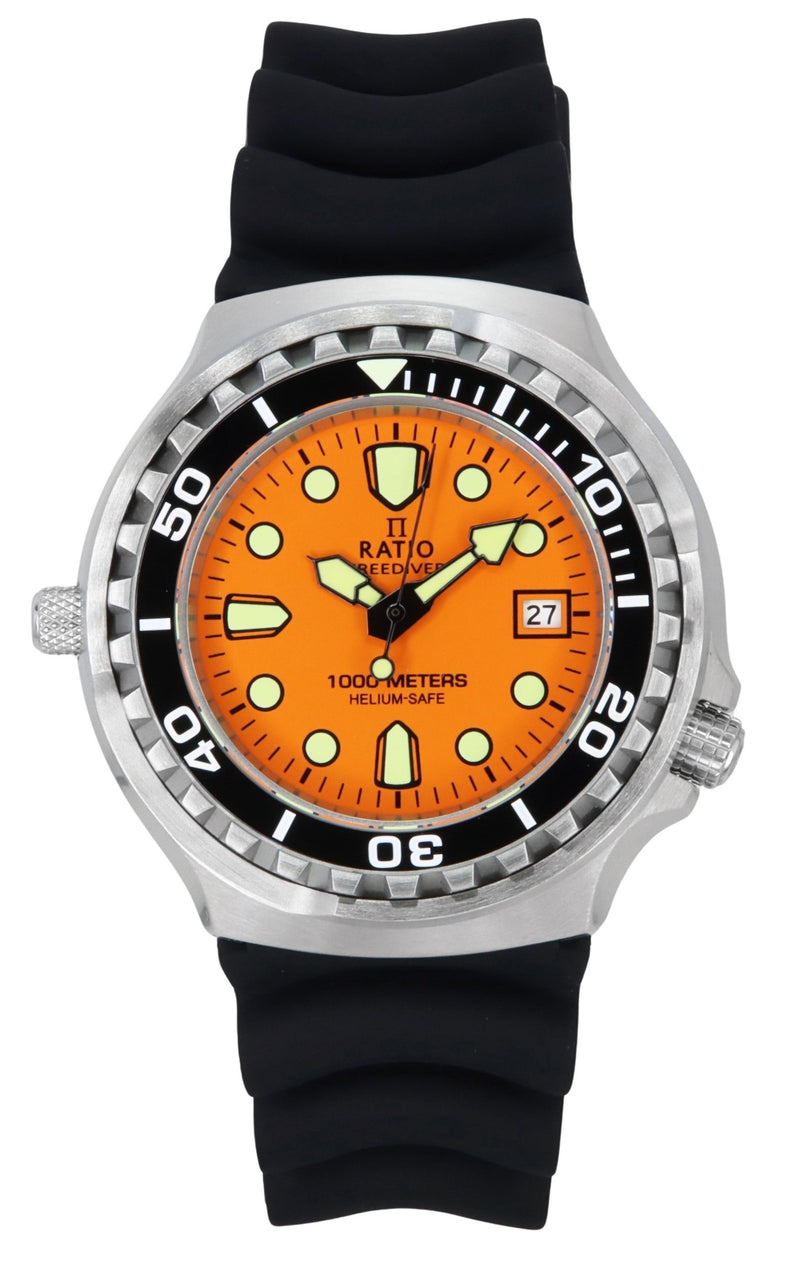 Ratio FreeDiver Version 02 Helium Safe 1000M Sapphire Quartz Orange Dial 1038EF102V-ORG-V02 Men's Watch