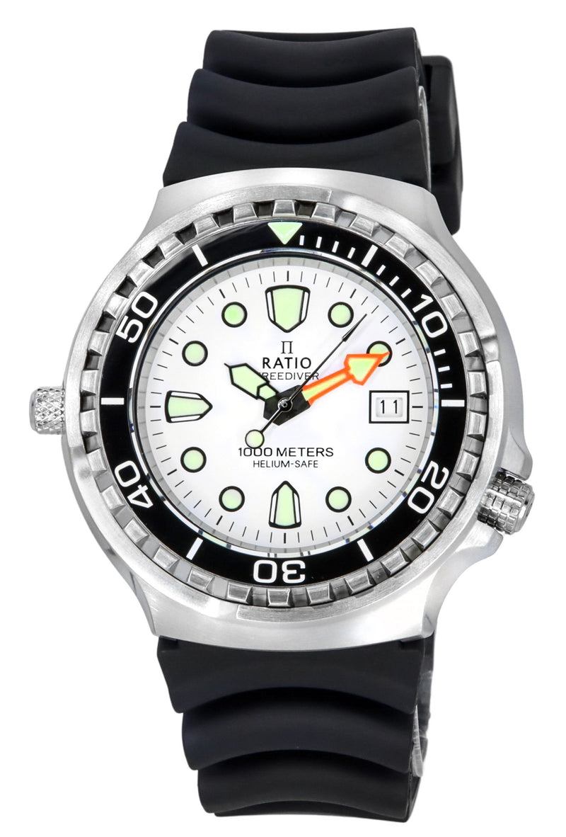 Ratio FreeDiver Helium Safe Sapphire Quartz White Dial 1038EF102V-WHT 1000M Men's Watch