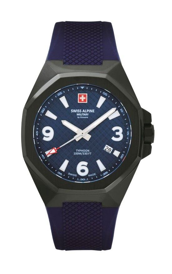 Swiss Alpine Military Typhoon Polyurethene Strap Blue Dial Quartz 7005.1875 100M Mens Watch