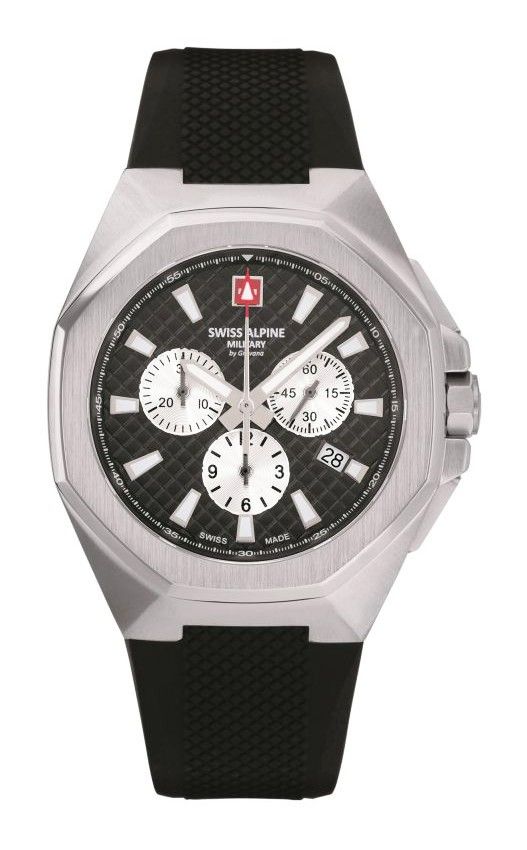 Swiss Alpine Military Typhoon Chrono Polyurethene Strap Black Dial Quartz 7005.9837 100M Mens Watch