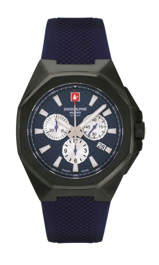 Swiss Alpine Military Typhoon Chrono Polyurethene Strap Blue Dial Quartz 7005.9875 100M Mens Watch