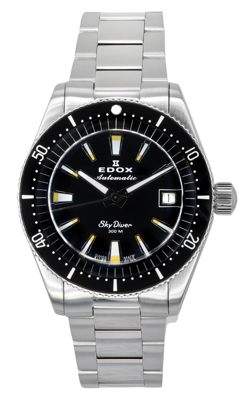 Edox Skydiver 38 Date Stainless Steel Black Dial Automatic Diver's 801313NMNIB 300M Swiss Made Men's Watch