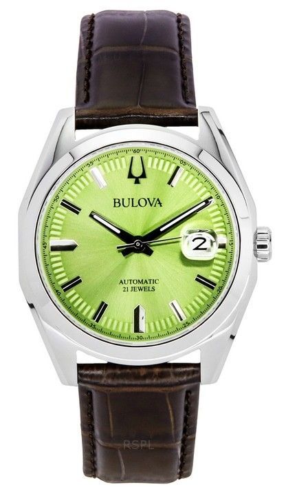 Bulova Surveyor Leather Strap Green Dial Automatic 96B427 Men's Watch