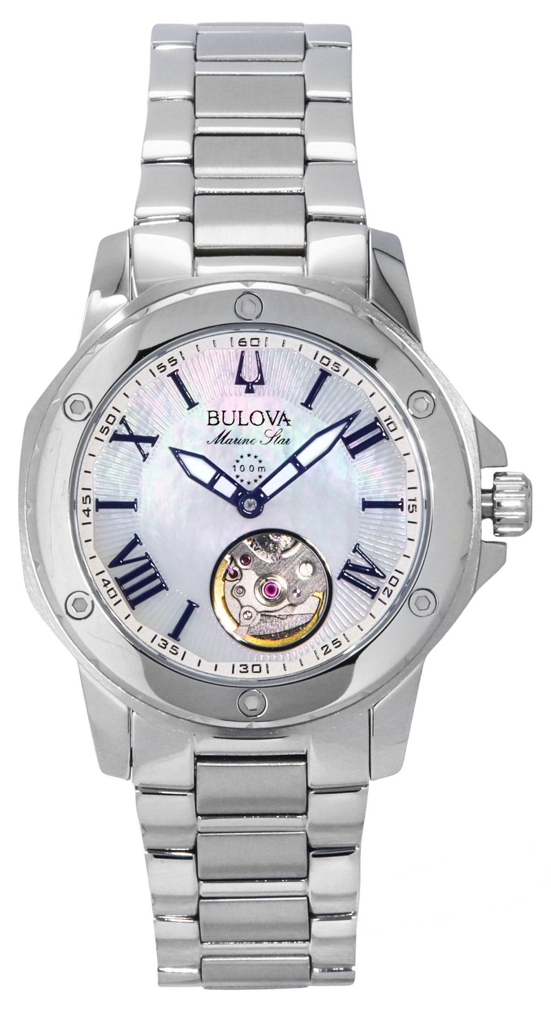 Bulova Marine Star Stainless Steel Mother Of Pearl Dial Automatic 96L326 100M Women's Watch