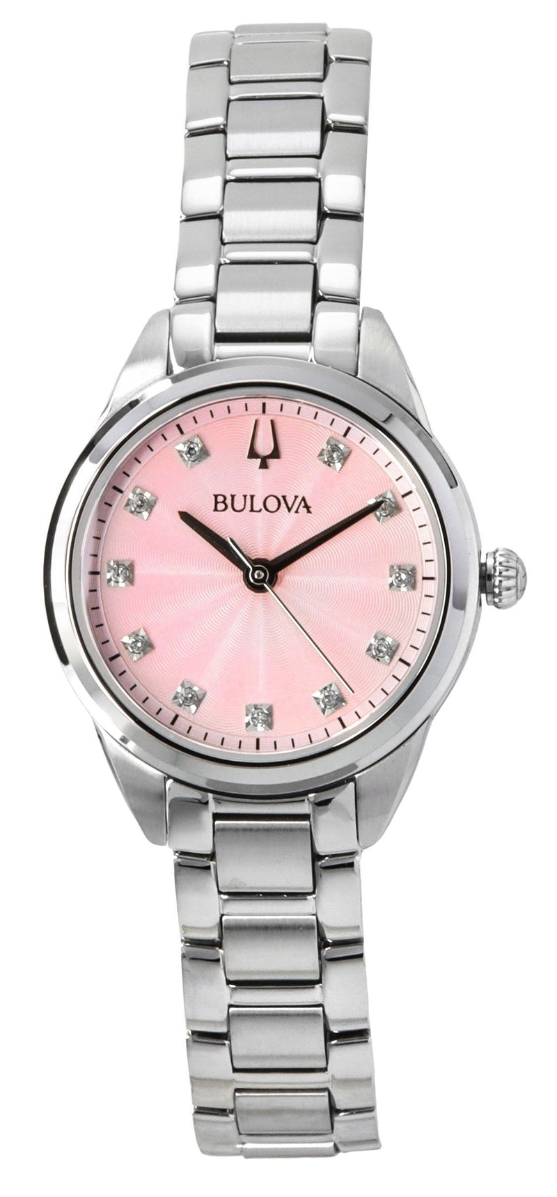 Bulova Sutton Stainless Steel Diamond Accents Pink Dial Quartz 96P249 Women's Watch