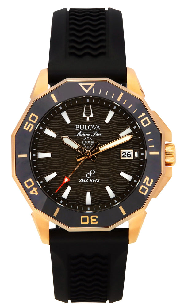 Bulova Marine Star Black Silicone Strap Brown Dial Precisionist Quartz Diver's 200M 98B421 Men's Watch