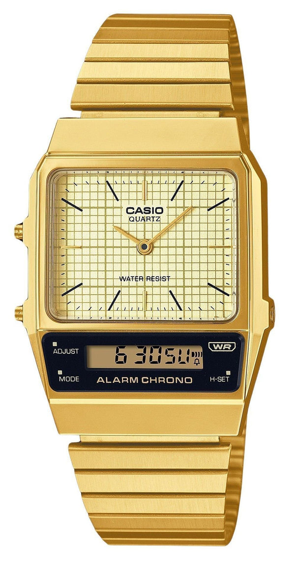 Casio Vintage Analog Digital Gold Ion Plated Stainless Steel Beige Dial Quartz AQ-800EG-9A Unisex Watch