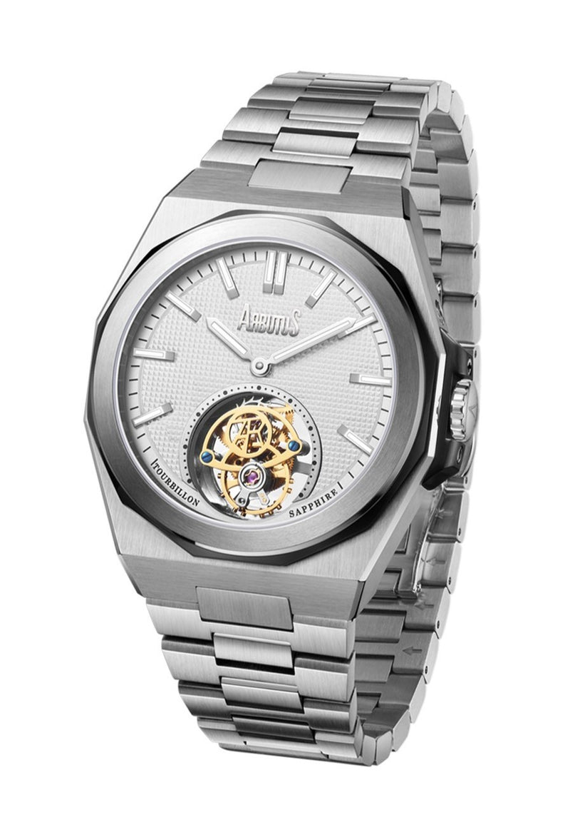 Arbutus Tourbillon Stainless Steel White Open Heart Dial Mechanical AR-TB-13SWS Unisex Watch