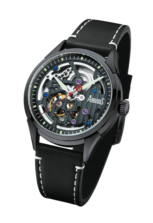 Arbutus Wall Street Leather Strap Black Skeleton Dial Automatic AR1801BBB Men's Watch