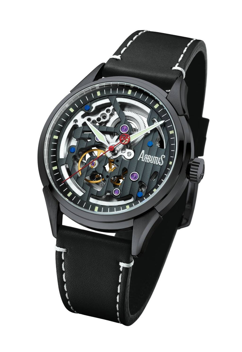 Arbutus Wall Street Leather Strap Black Skeleton Dial Automatic AR1801BBB Men's Watch