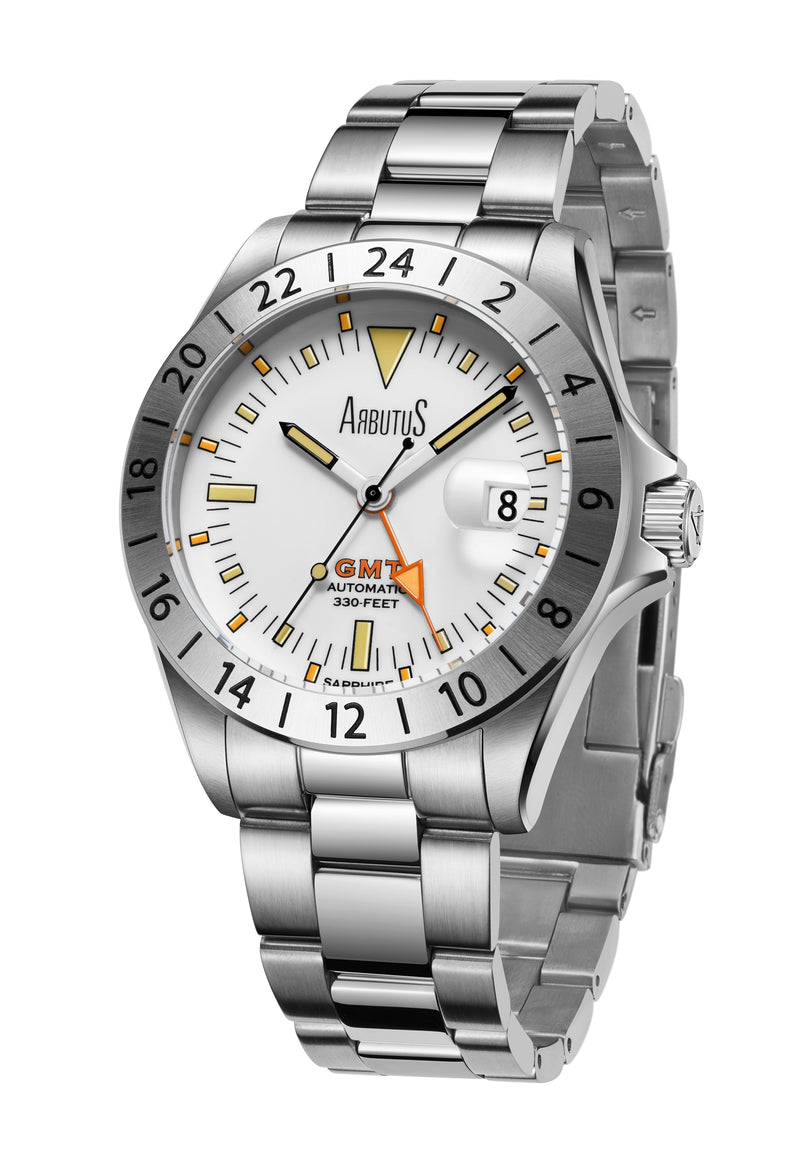 Arbutus Limited Edition GMT Stainless Steel White Dial Automatic AR9922SWS 100M Men's Watch