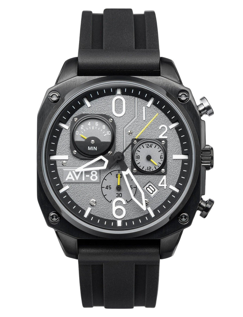 AVI-8 Hawker Hunter Retrograde Chronograph Tactical Black Rubber Strap Grey Dial Quartz AV-4052-R1 Men's Watch