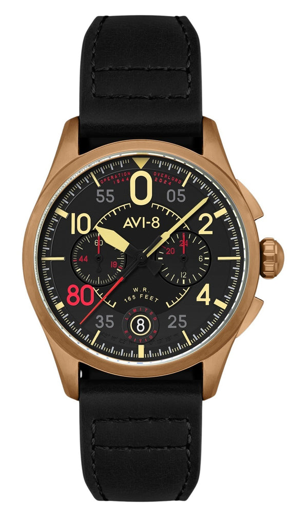 AVI-8 Spitfire Lock Chronograph D-Day 80 Limited Edition Sword Leather Strap Black Dial Quartz AV-4089-0A Men's Watch