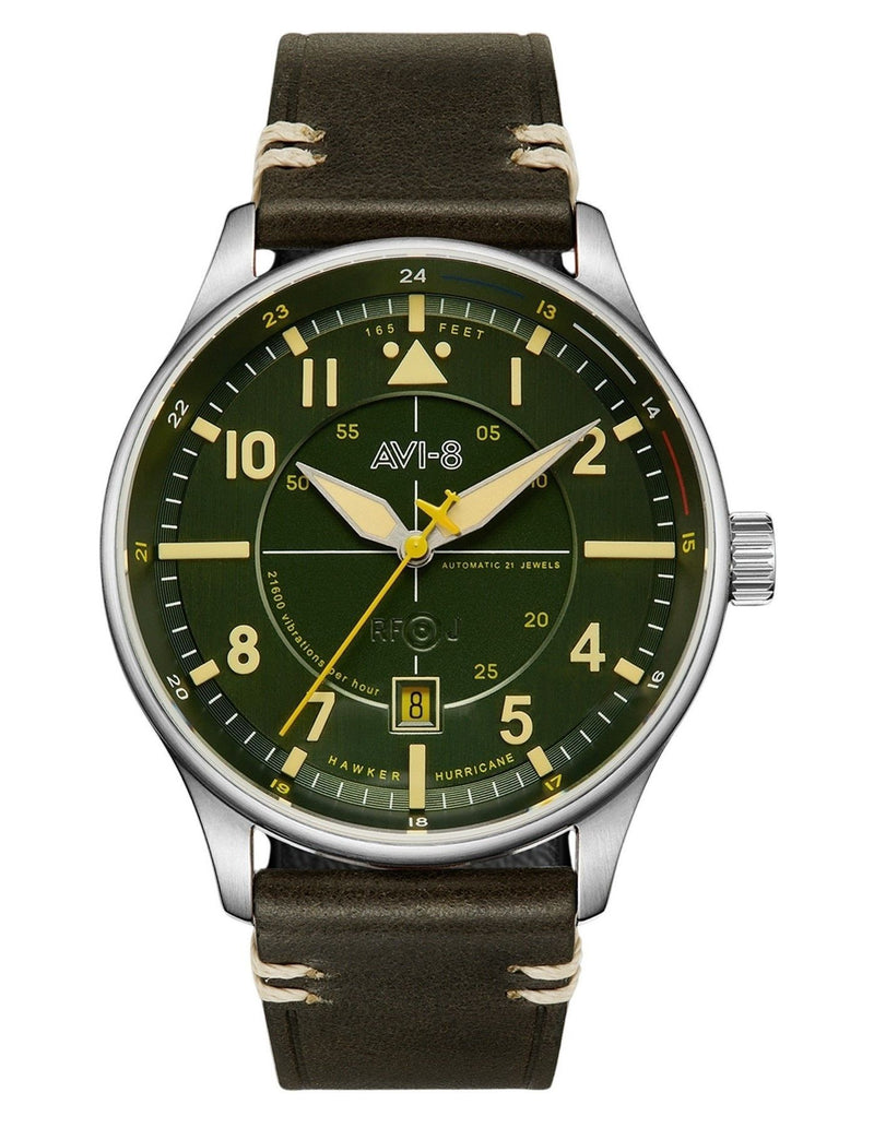 AVI-8 Hawker Hurricane Kent Automatic Hampshire Leather Strap Green Dial AV-4094-03 Men's Watch