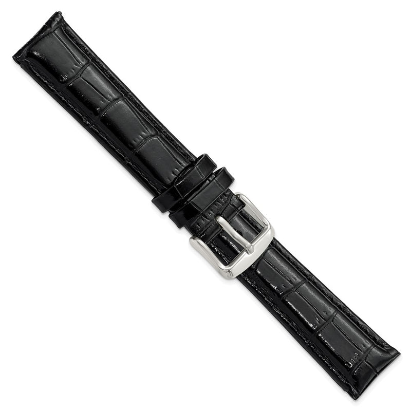 DeBeer 18mm Black Crocodile Grain Chronograph Leather with Silver-tone Buckle 7.5 inch Watch Band