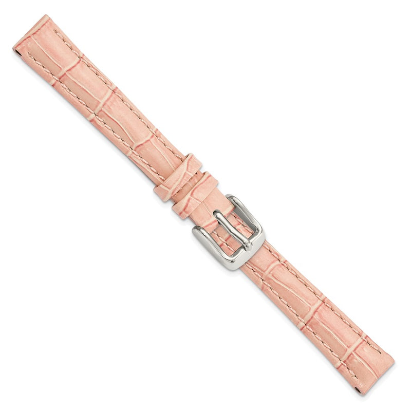 DeBeer 12mm Pink Crocodile Grain Chronograph Leather with Silver-tone Buckle 6.75 inch Watch Band