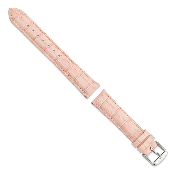 DeBeer 18mm Pink Crocodile Grain Chronograph Leather with Silver-tone Buckle 7.5 inch Watch Band