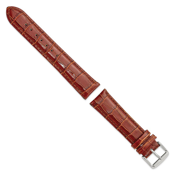 DeBeer 20mm Havana Crocodile Grain Chronograph Leather with Silver-tone Buckle 7.5 inch Watch Band