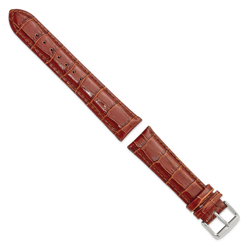 DeBeer 20mm Havana Crocodile Grain Chronograph Leather with Silver-tone Buckle 7.5 inch Watch Band